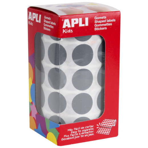 Apli Pack de 1770 Gomets Redondos Ø 20mm - 59 Hojas Pretroqueladas - Adhesivo Permanente - Ideal para Escuelas Infantiles y Colegios - Color Gris