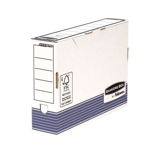 Fellowes Bankers Box Caja de Archivo Definitivo 80mm Folio - Montaje Fastfold - Carton con Certificacion FSC - Medidas Internas 80x 360x255mm - Color Blanco/Azul