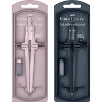 Faber-Castell Stream 2025 Compas Escolar de Ajuste Rapido - Circunferencias de hasta Ø 340mm - Incluye Bote de Minas - Colores Rosa y Azul Marino Aleatorios