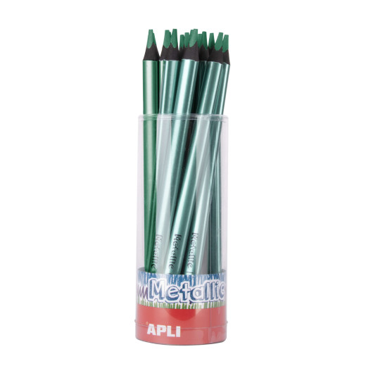 Apli Jumbo Metallic Lapiz Triangular de Color - 5mm de Grosor - Ideal para Mejor Sujecion - Mayor Cobertura en un Solo Trazo - Color Verde Metalizado