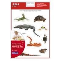 Apli Gomets Tematicos Realistas de Reptiles y Anfibios - 120 Gomets - Imagenes Realistas para Relacionar Animales - Adhesivo Removible - Ideal para Escuelas - Reciclables - Coloridos