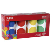 Apli Pack de 4 Rollos de Gomets Redondos Ø 45mm - 354 Gomets por Rollo - Adhesivo Permanente - 1416 Gomets en Total - Ideales para Escuelas Infantiles - Colores Azul