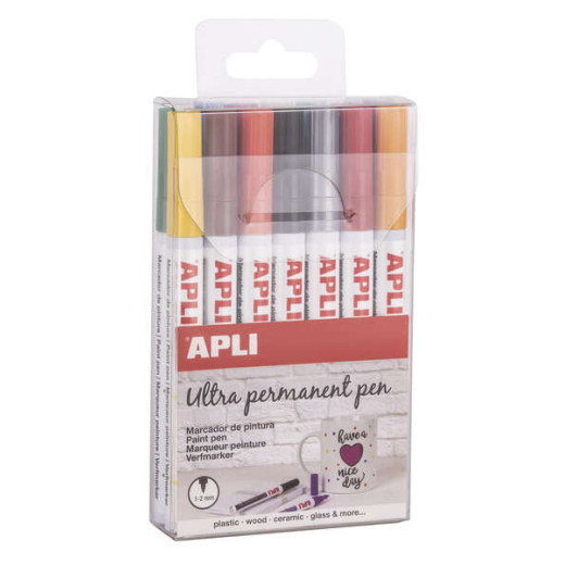 Apli Rotuladores Tinta Permanente Punta Fina - Pack 14 Colores - Base Aceite - Resistente Al Agua - Soporta Hasta 60°C