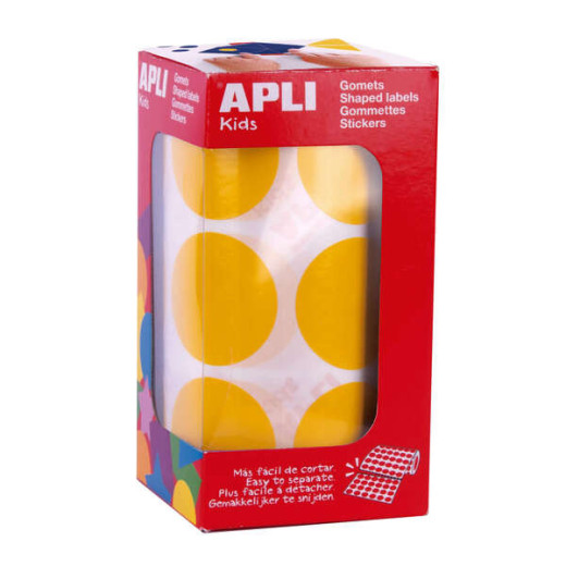 Apli Pack de 708 Gomets Redondos Ø 33mm - 59 Hojas Pretroqueladas - Adhesivo Permanente - Ideal para Escuelas Infantiles y Colegios - Color Amarillo