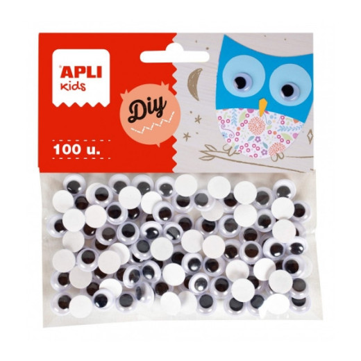 Apli Ojos Moviles Adhesivos - Gran Poder de Adhesion - Versatiles para Multiples Superficies - Ideales para Manualidades y Talleres Infantiles - Color Negro