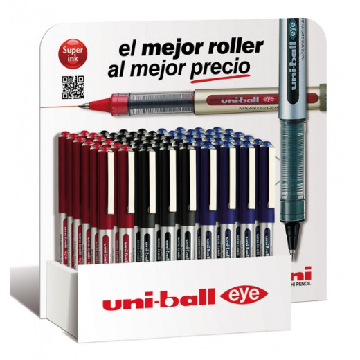 Uni-ball Eye Micro UB-150 Expositor de 54 Boligrafos de Tinta Liquida - Punta de Bola 0.5mm - Tinta Resistente al Agua y Luz - Sistema de Control de Tinta - Ventana de Nivel de Tinta - Color Surtido