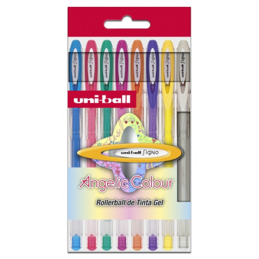 Uni-ball Signo Angelic Pack de 8 Rollers de Tinta Gel - Punta de Bola 0.7mm - Tinta Resistente al Agua y Luz - Escribe en Papel Negro y Blanco - Colores Surtidos