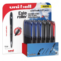 Uni-ball Air Micro 188 Expositor de 36 Rollerballs - Punta de Acetato Plastico 0.5mm - Escribe como Pluma Estilografica - Tinta Pigmentada Resistente al Agua y Luz - Colores Surtidos