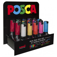 Posca PC-8K Expositor de 20 Marcadores de Pintura - Punta Biselada Acrilica 8mm - No Permanente - Ideal para Carteleria y Decoracion - Colores Surtidos