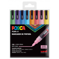 Posca PC3M Pack de 8 Marcadores de Pintura - Punta Conica 0.9-1.3mm - Tinta Base al Agua - Resistente a la Luz - Ideal para Carteleria y Decoracion - Colores Purpurina Surtidos