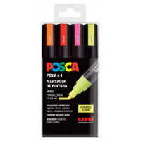 Posca PC-5M Pack de 4 Marcadores de Pintura - Punta de Bala 1.8-2.5mm - Tinta Base al Agua - No Permanente - Resistente a la Luz - Colores Fluor Surtidos