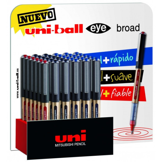 Uni-ball UB-150 Eye Broad Expositor de 36 Boligrafos de Tinta Liquida - Punta de Bola 1mm - Tinta Resistente al Agua y Luz - Sistema de Control de Tinta - Colores Surtidos