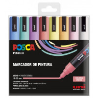 Posca PC-5M/8C Estuche de 8 Marcadores de Pintura - Punta de Poliester 1.8-2.5mm - Tinta Base al Agua - Resistente a la Luz - No Permanente - Color Surtido
