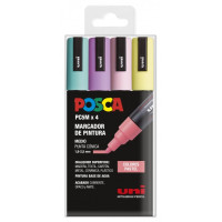 Posca PC-5M Pack de 4 Marcadores de Pintura - Punta de Bala 1.8-2.5mm - Tinta Base al Agua - No Permanente - Resistente a la Luz - Colores Pastel Surtidos
