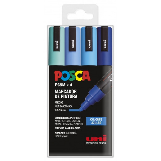 Posca PC-5M Estuche de 4 Marcadores de Pintura - Punta de Bala 1.8-2.5mm - Tinta Base al Agua - Resistente a la Luz - Color Surtido