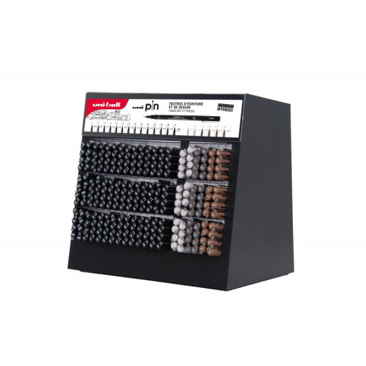 Uni-ball Uni Pin Expositor de 240 Rotuladores Calibrados - Punta Poliacetal - Tinta Pigmentada Resistente al Agua y Luz - Ideal para Dibujo Profesional y Escritura - Colores y Grosores Surtidos