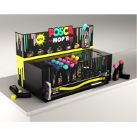 Posca MOP'R Expositor 62 Marcadores de Pintura - Punta Redondeada de Gomaespuma 3-19mm - Multi Efectos - Tinta Base al Agua - No Permanente - Resistente a la Luz - Inodoro - Color Surtido