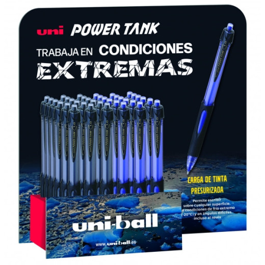 Uni-ball 220 Power Tank Expositor de 36 Boligrafos - Punta de Bola 1mm - Carga Presurizada - Escribe en Cualquier Superficie - Soporta Temperaturas Extremas - Colores Surtidos