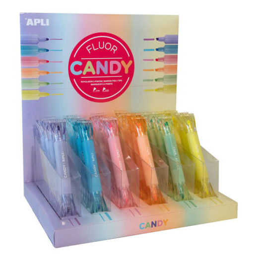 Apli Caramelo Exositor de 36 Marcadores Doble Punta 5mm Plana y 2mm Redonda - Ideal para Agendas