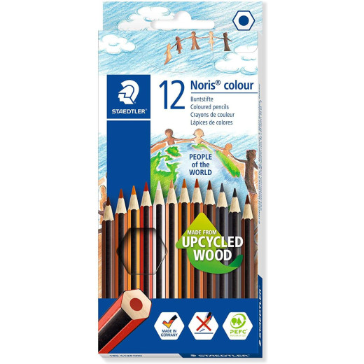Staedtler Noris Colour 185 People of the World Pack de 12 Lapices Hexagonales de Colores - Fabricados en Wopex - Muy Resistentes - Inspirados en los Diferentes Colores de Piel
