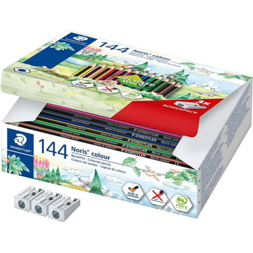 Staedtler Noris Colour 185 Pack de 144 Lapices Hexagonales de Colores - Resistencia a la Rotura - Ideal para Colegios - Colores Surtidos