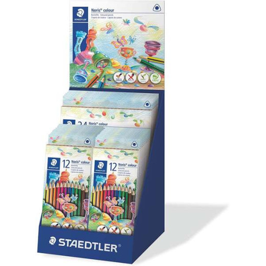 Staedtler Noris Colour 187 Expositor de 25 Estuches de Lapices Triangulares de Colores - Resistencia a la Rotura - Colores Surtidos