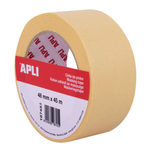 Apli Cinta Pintor 48mm x 45m - Papel de 57 g/m² - Facil de Cortar y Aplicar - Resistente a la Humedad - Ideal para Pintura y Decoracion