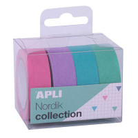 Apli Nordik Pack con 4 Cintas Adhesivas de Papel Washi 15mmx10m - Decoracion y Manualidades - Colores Surtidos