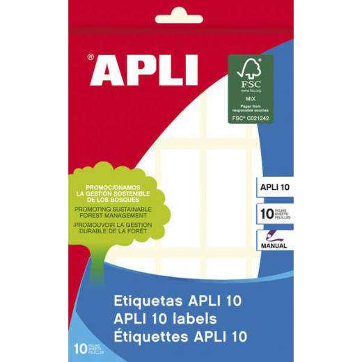 Apli Pack de 150 Etiquetas Rectangulares 20x50mm - 10 Hojas por 15 Etiquetas - Adhesivo Permanente - Cantos Romos - Ideal para Escribir sobre Ellas - Color Blanco