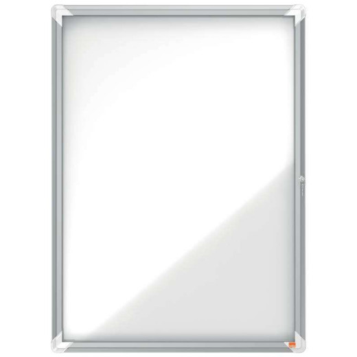 Nobo Vitrina para 9 Hojas A4 con Superficie Blanca Magnetica - 1000x752x37mm - Puerta de Cristal de Seguridad - Marco de Aluminio - Color Blanco