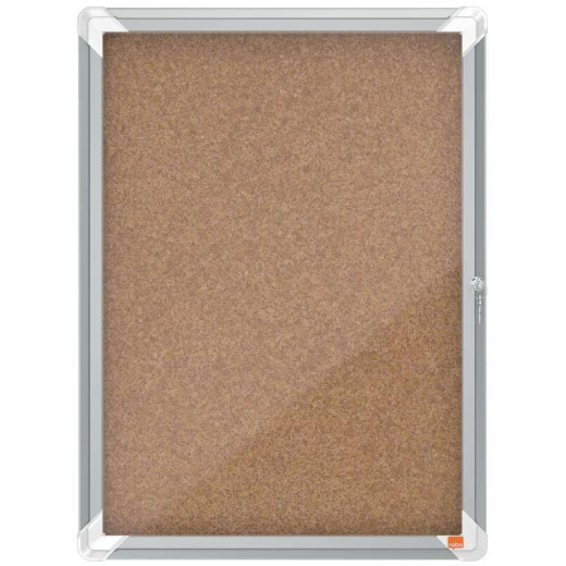 Nobo Vitrina para 4 Hojas A4 con Superficie de Corcho - 532x692x37mm - Puerta de Cristal de Seguridad - Marco de Aluminio - Color Natural