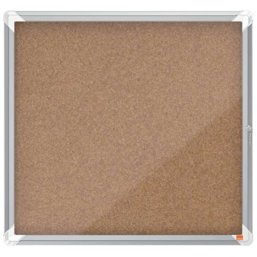 Nobo Vitrina para 6 Hojas A4 con Superficie de Corcho - 752x692x37mm - Puerta de Cristal de Seguridad - Marco de Aluminio - Color Natural