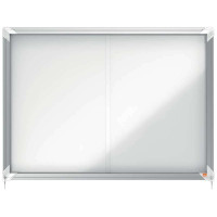 Nobo Vitrina Interior para 8 Hojas A4 con Superficie Magnetica y Puerta Deslizante - 689x972x54mm - Superficie Blanca Metalica y Magnetica de Borrado en Seco - Marco de Aluminio - Puertas de Cristal de Seguridad Deslizantes - Color Blanco