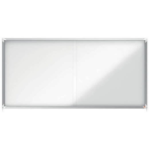 Nobo Vitrina Interior para 27 Hojas A4 con Superficie Magnetica y Puerta Deslizante - 997x2072x54mm - Marco de Aluminio - Puertas de Cristal de Seguridad - Cerradura y Llaves Incluidas - Color Blanco
