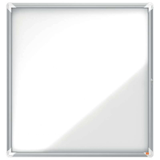 Nobo Vitrina Exteriores 12 Hojas A4 Superficie Blanca Magnetica 45mm - Seguridad Aluminio - Cristal Deslizante 4mm - Resistente Intemperie - Blanco Metalico