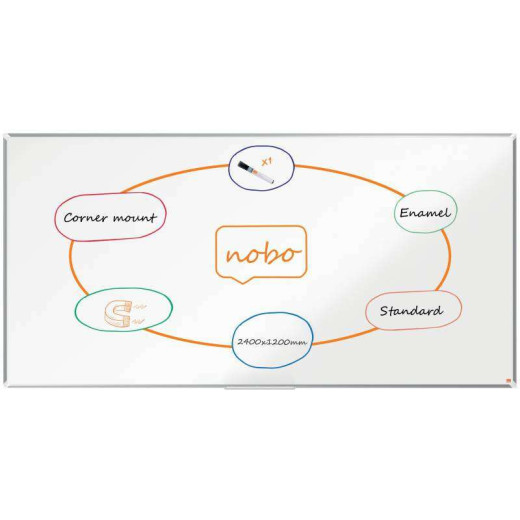 Nobo Premium Plus Pizarra Magnetica de Acero Vitrificado 2400x1200mm - Montaje en Esquina - Superficie de Borrado Superior - Color Blanco