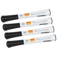 Nobo Gilde Pack de 4 Rotuladores para Pizarra Blanca - Punta Fina 1mm - Tinta con Poco Olor - Color Negro