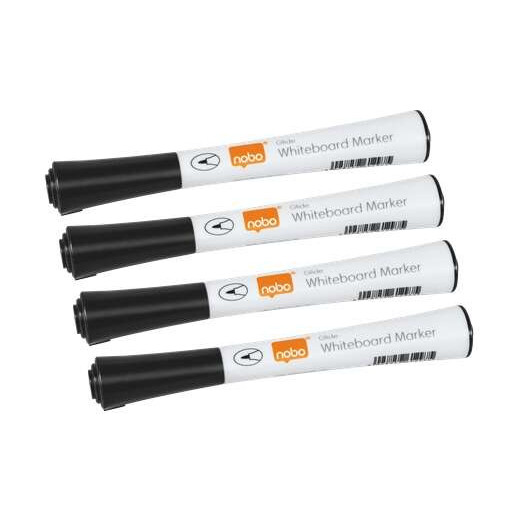 Nobo Gilde Pack de 4 Rotuladores para Pizarra Blanca - Punta Fina 1mm - Tinta con Poco Olor - Color Negro