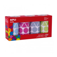 Apli Pack con 4 Rollos de Gomets Geometricos XL - 1357 Gomets por Rollo - Adhesivo Permanente - 5.428 Gomets en Total - Ideales para Escuelas Infantiles - Colores Azul Claro