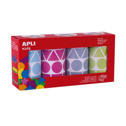 Apli Pack con 4 Rollos de Gomets Geometricos XL - 1357 Gomets por Rollo - Adhesivo Permanente - 5.428 Gomets en Total - Ideales para Escuelas Infantiles - Colores Azul Claro