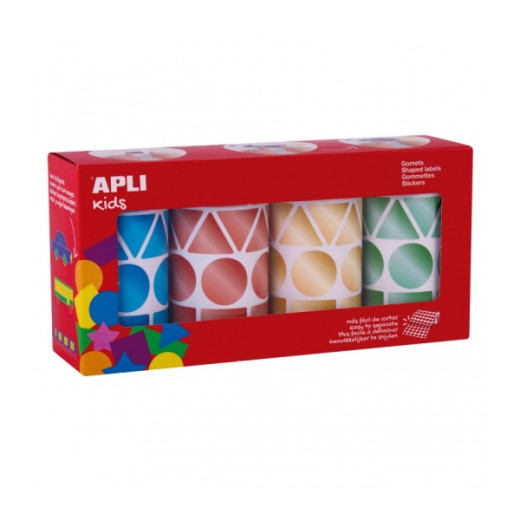Apli Pack con 4 Rollos de Gomets Geometricos - 1081 Gomets por Rollo - Adhesivo Permanente - 4.324 Gomets en Total - Ideales para Escuelas Infantiles - Colores Metalizados Azul