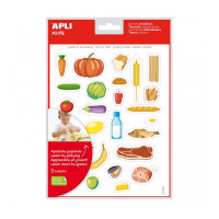 Apli Bolsa de Gomets Tematicos Alimentos Saludables - Adhesivo Removible - Ilustraciones Divertidas - Fomenta Habilidades Motoras