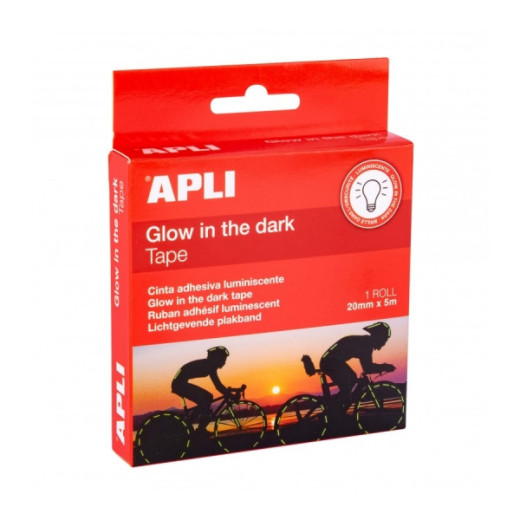 Apli Cinta Adhesiva Luminiscente - Brilla hasta 6 Horas - Ideal para Advertencias y Decoraciones - Absorbe Luz en 15 Minutos - Color Blanco