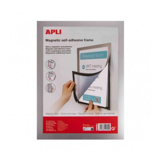 Apli Marco Magnetico Autoadhesivo para Hojas A4 - Facil de Colgar - Iman Resistente - Color 2x Negro