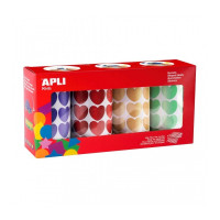Apli Pack de 4 Rollos de Gomets Corazon 20mm - 1410 Gomets por Rollo - Adhesivo Permanente - 5640 Gomets en Total - Ideales para Escuelas Infantiles - Colores Metalizados Azul