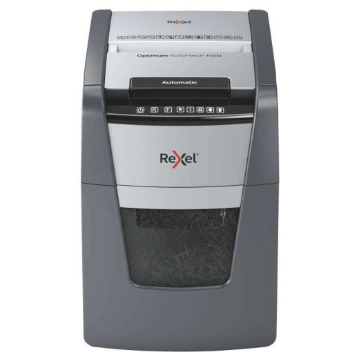 Rexel Optimum Autofeed 100M Destructora Automatica de Microcorte - Alimentacion Automatica de Hasta 100 Hojas - Nivel de Ruido Ultra Silencioso - Negro