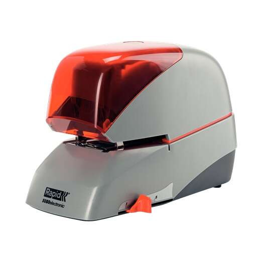 Rapid Supreme 5080e Grapadora Electrica de Sobremesa + Cartucho de 5000 Grapas - Grapa hasta 80 Hojas - Profundidad de Grapado Ajustable hasta 50mm - Color Gris/Naranja