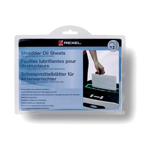 Rexel Pack de 12 Hojas Lubricantes para Destructoras