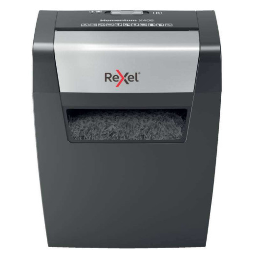 Rexel Momentum X406 Destructora Papel Corte Confeti P-4 - Destruye hasta 7 Hojas a la Vez - Capacidad de la Papelera 15L - Color Gris/Plata