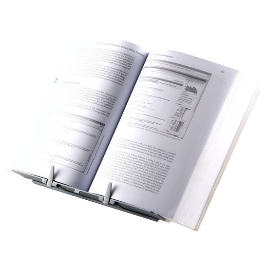 Fellowes Atril para Libros Ajustable con Clips - 9 Ajustes de Altura - Base Antideslizante y Plegable - Capacidad para 400 Hojas A4 - Color Plata